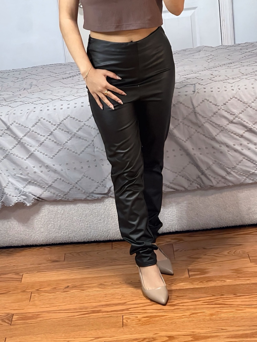 ShoeDazzle Black Faux Leather High-Rise Skinny Pants